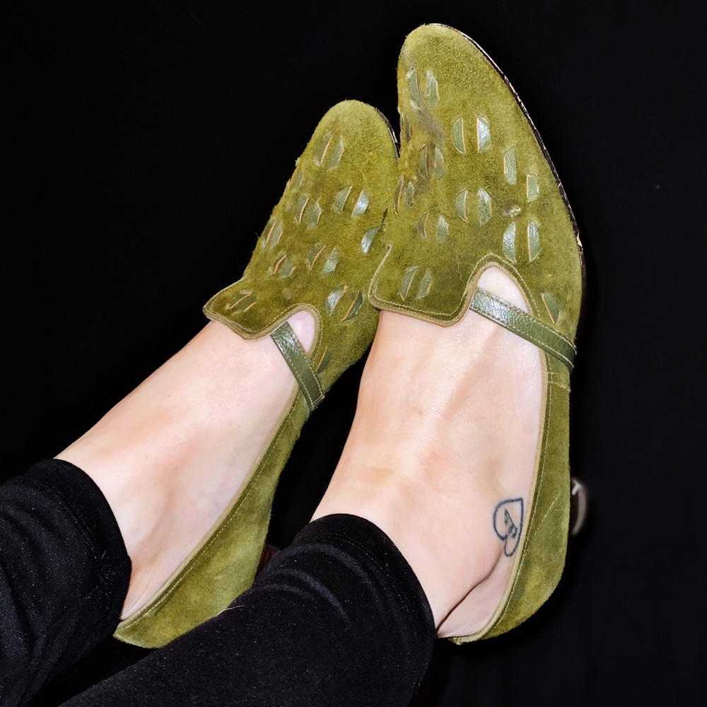 Vintage Olive Green Suede Shoes